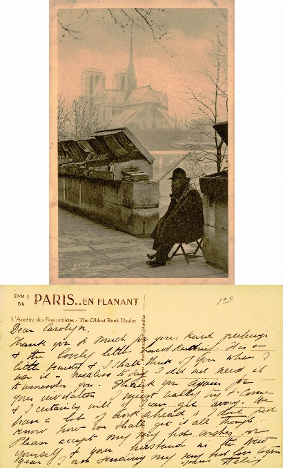 Bouquiniste by Seine, Notre Dame visible