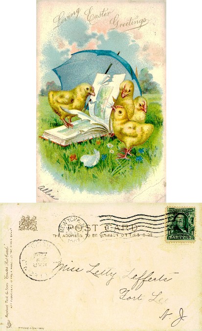 Chicks with Book and Blue Umbrella
