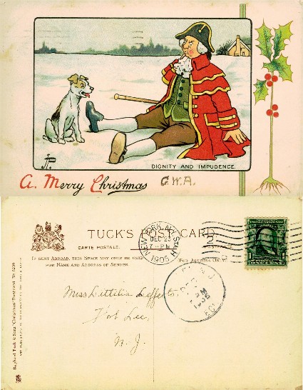 Cartoon Man and Dog in Snow