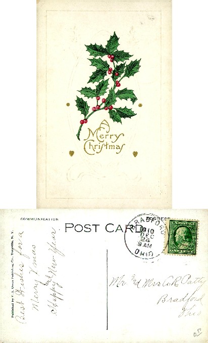 Holly Branch with "A Merry Christmas"