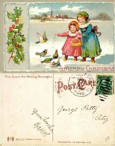 Children Feeding Birds in Snow