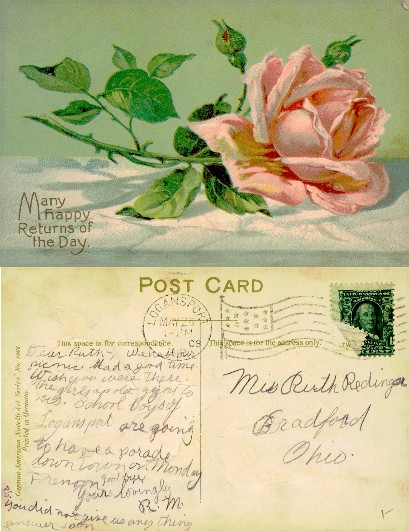 Pink Rose and Birthday Greeting