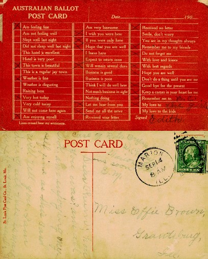 AUSTRALIAN BALLOT POST CARD