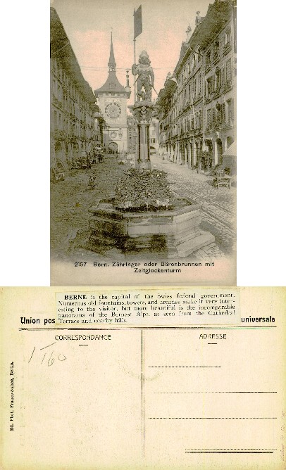 Bear Fountain and Clock Tower Street Scene