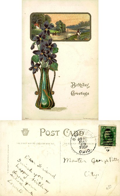 Vase of Violets with Landscape Vignette