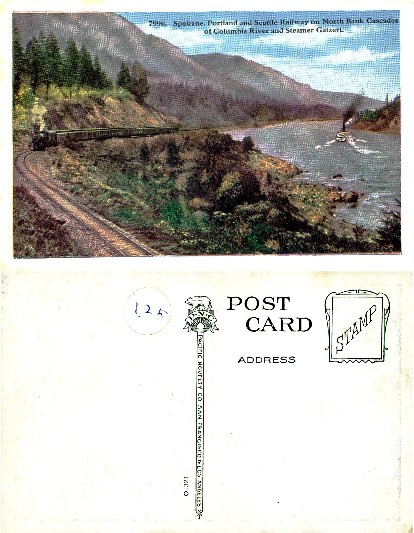 Train and Steamer on Columbia River