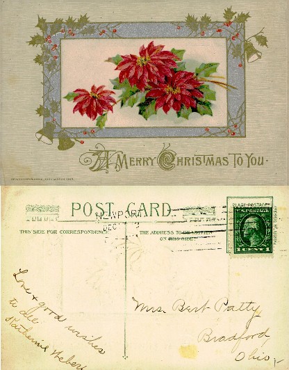 Poinsettias and Holly Christmas Card