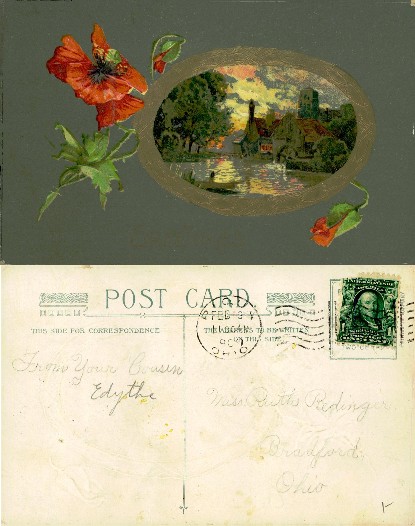 Illustrated Village Scene with Poppies