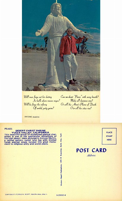 Man with Jesus Statue in Desert