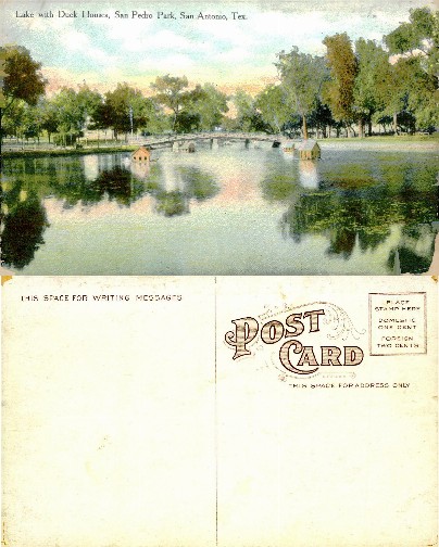 Lake, Duck Houses & Bridge in Park