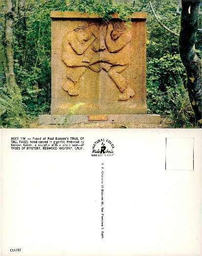 Redwood Carving of Wrestling Figures