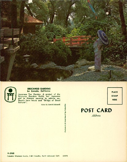 Japanese Garden with Kimono-Clad Girl