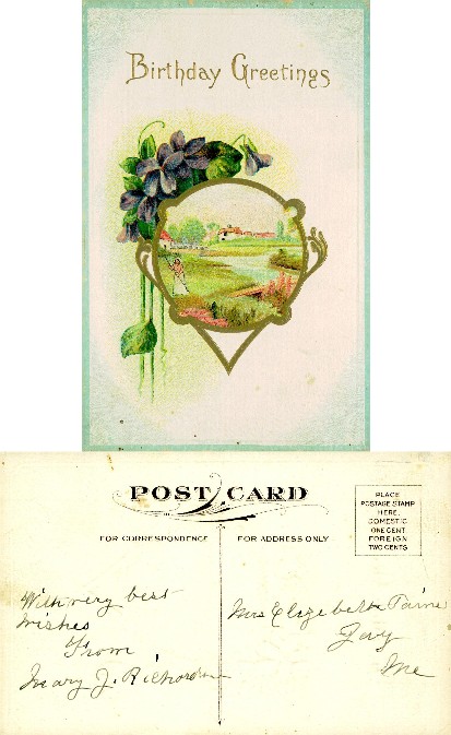 Birthday Violets & Landscape Scene
