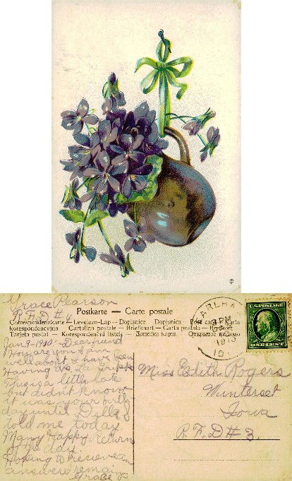 Violets in a Jug with Ribbon