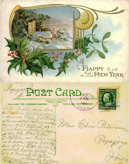 Winter Scene with Holly and Mistletoe