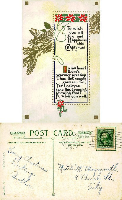 Christmas Greeting with Holly and Pine