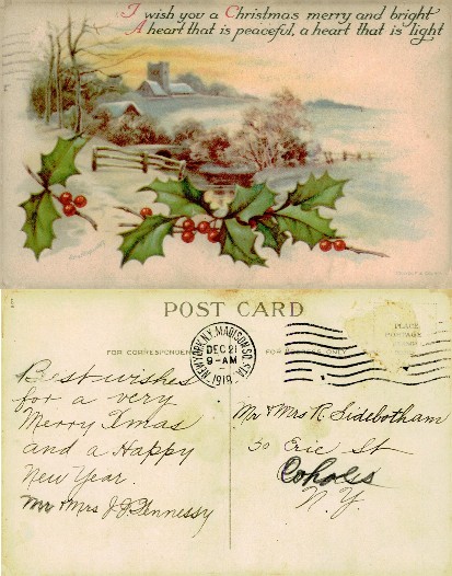 Winter Church Scene with Holly