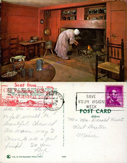 Woman Tending Fire in Colonial Kitchen