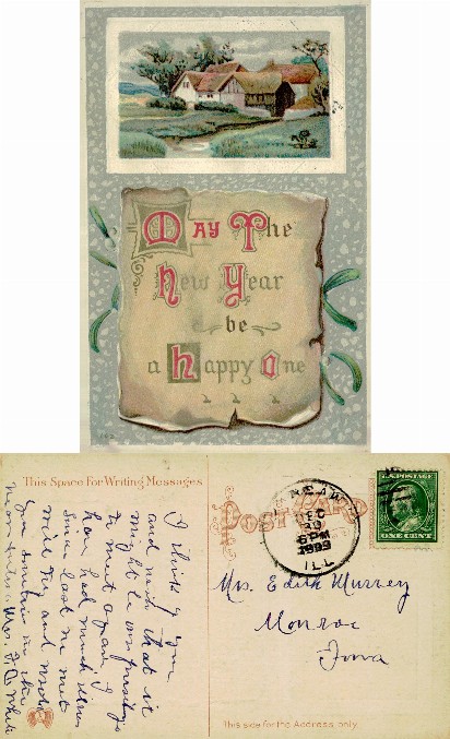 Rural Village Scene with New Year Greeting