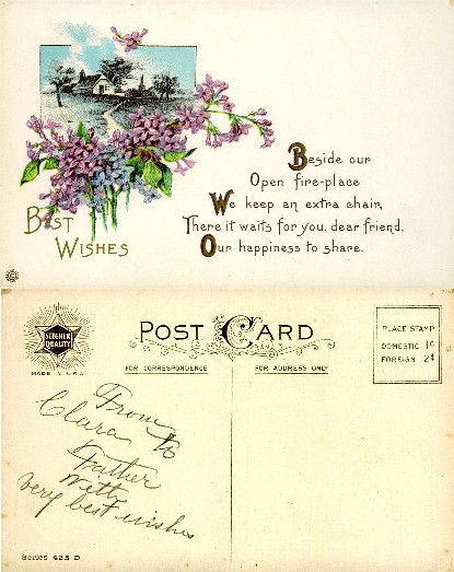 Lilacs and Cottage with Best Wishes