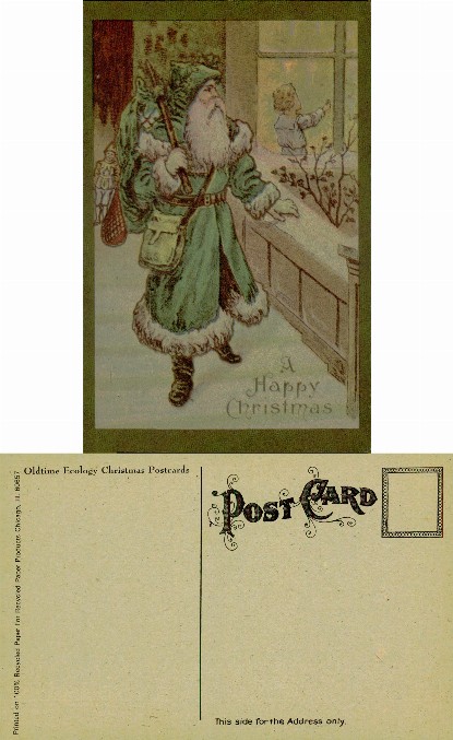 Green Santa Claus & child at window