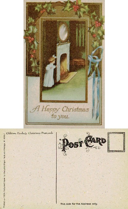 Child by Fireplace with Christmas Holly