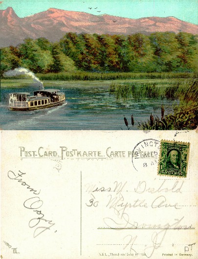 Steamboat on a Lake with Mountains