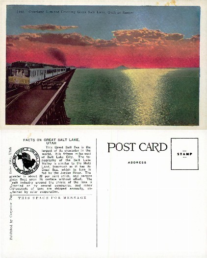 Train Crossing Great Salt Lake at Sunset