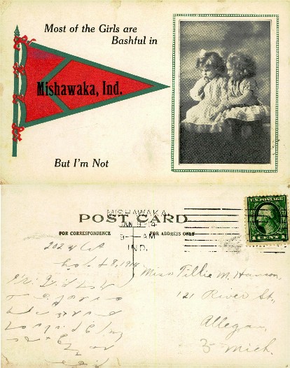 Two Young Girls & Mishawaka Pennant