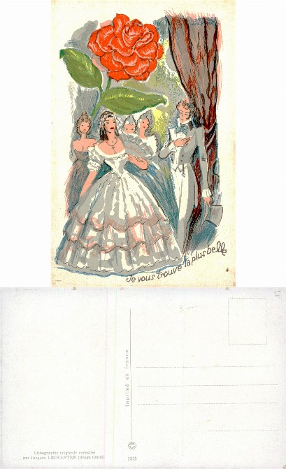 Romantic scene with giant rose and figures