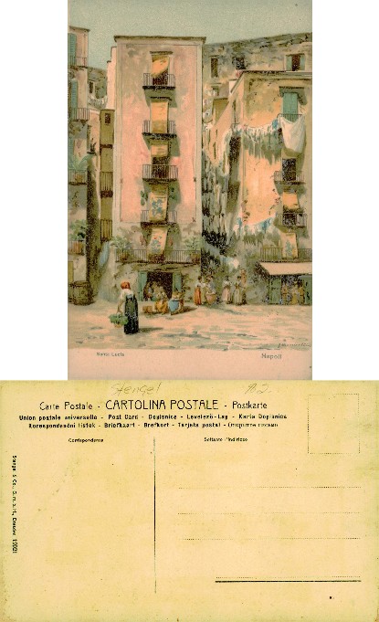 Street Scene with Buildings, Laundry & People