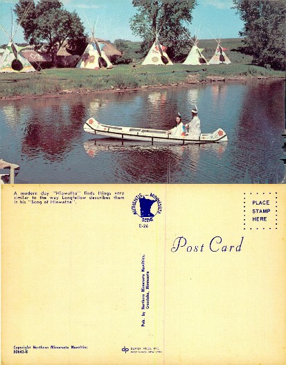Canoe on Water with Tipis on Shore