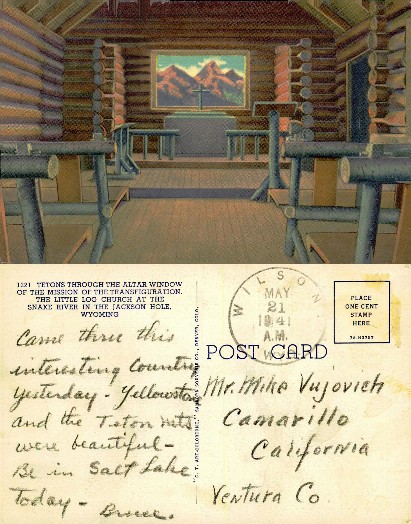 Log Church Interior with Mountain View