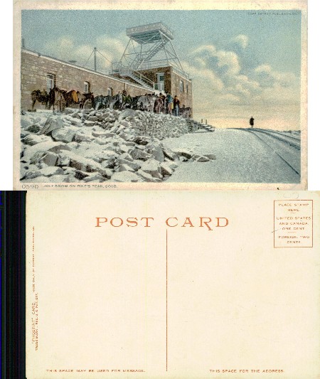 July Snow on Pike's Peak with Mules & Building