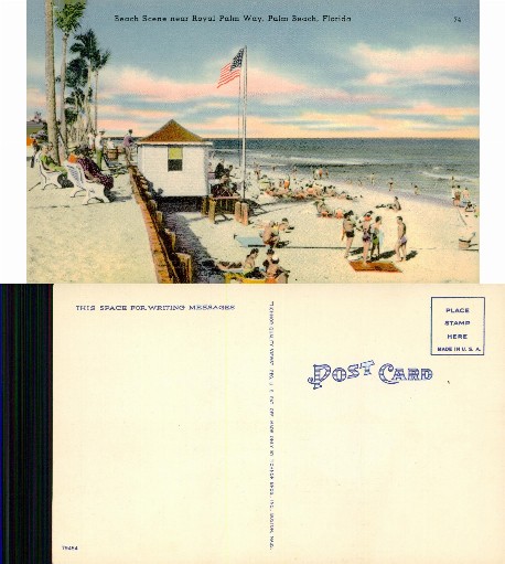 Beach Scene with Palm Trees and Bathers
