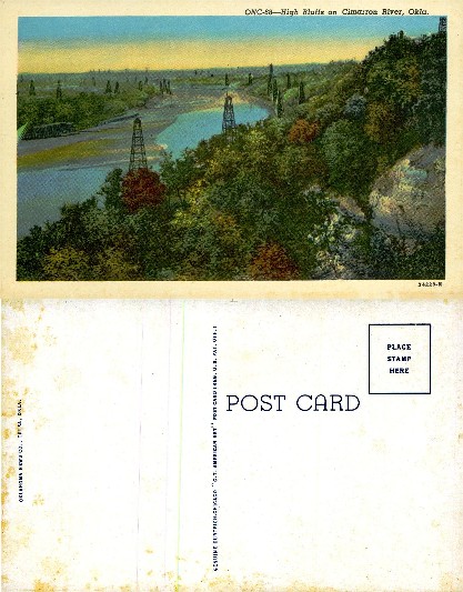 High Bluffs on Cimarron River with Oil Derricks