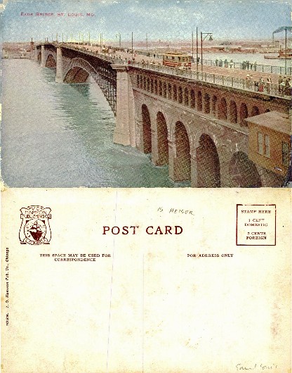 Eads Bridge over River with Streetcar