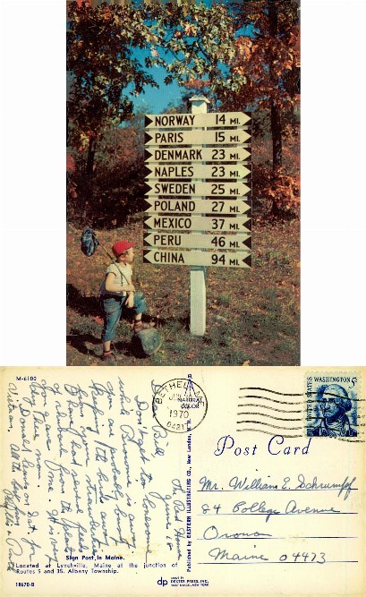 Boy with International Destination Signpost