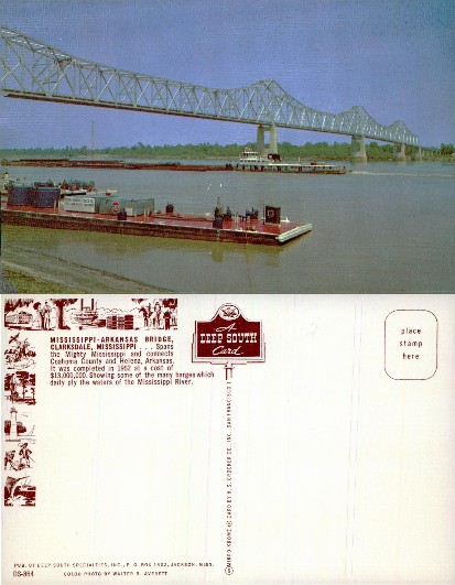 Mississippi-Arkansas Bridge with Barges