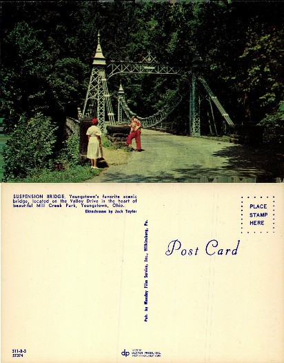 Suspension Bridge in Park with People