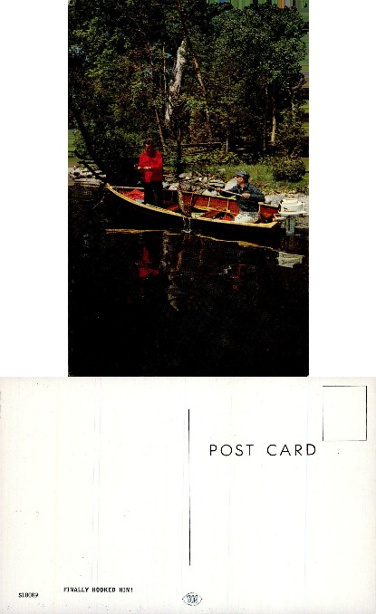 Two Men Fishing in Canoe