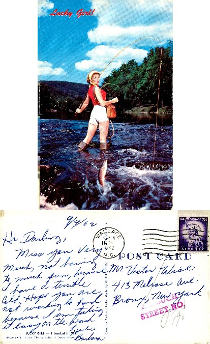 Woman Fishing in Stream, Catching Fish
