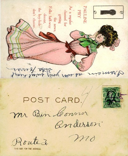 Woman Peeking Through Keyhole Illustration