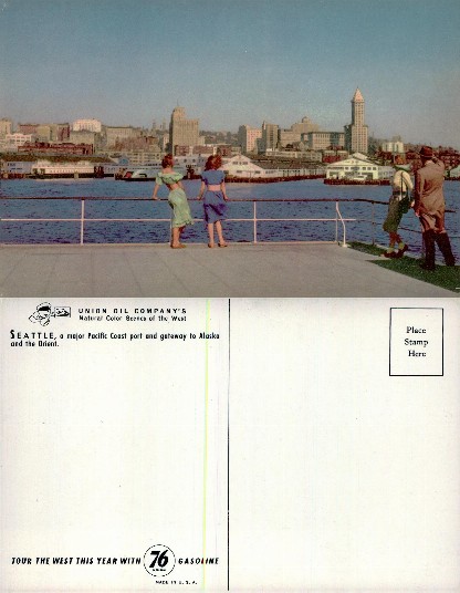 Seattle Waterfront with City Skyline and People