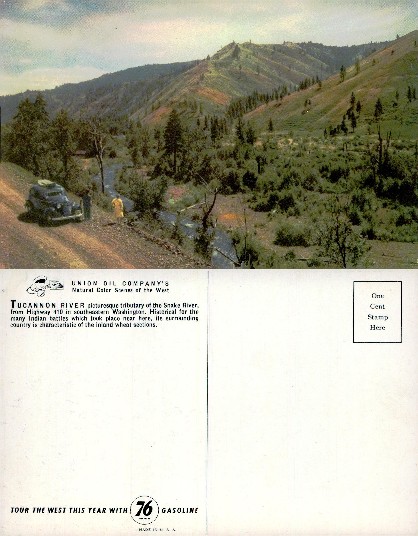 Tucannon River Scene with Car & Mountains