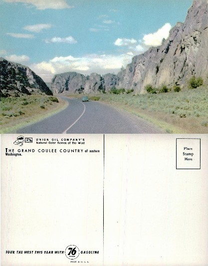 Road through Grand Coulee rocky landscape