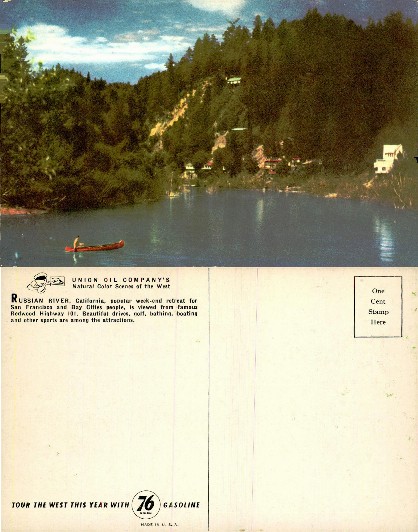 Russian River with Canoe and Forested Hills