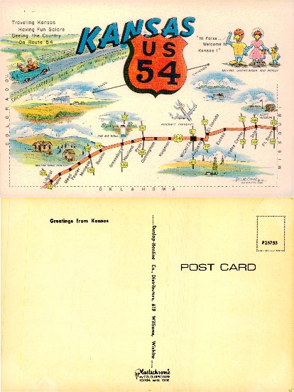 Illustrated Map of Kansas US Route 54