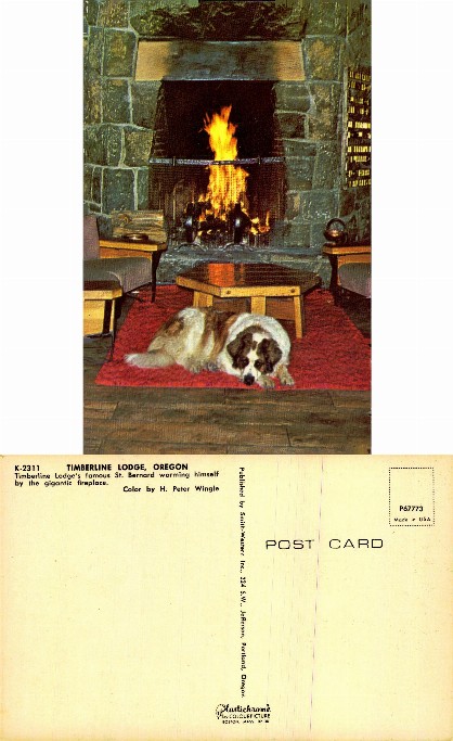 St. Bernard Dog by Fireplace, Timberline Lodge