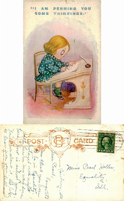 Cartoon Child Writing at Desk